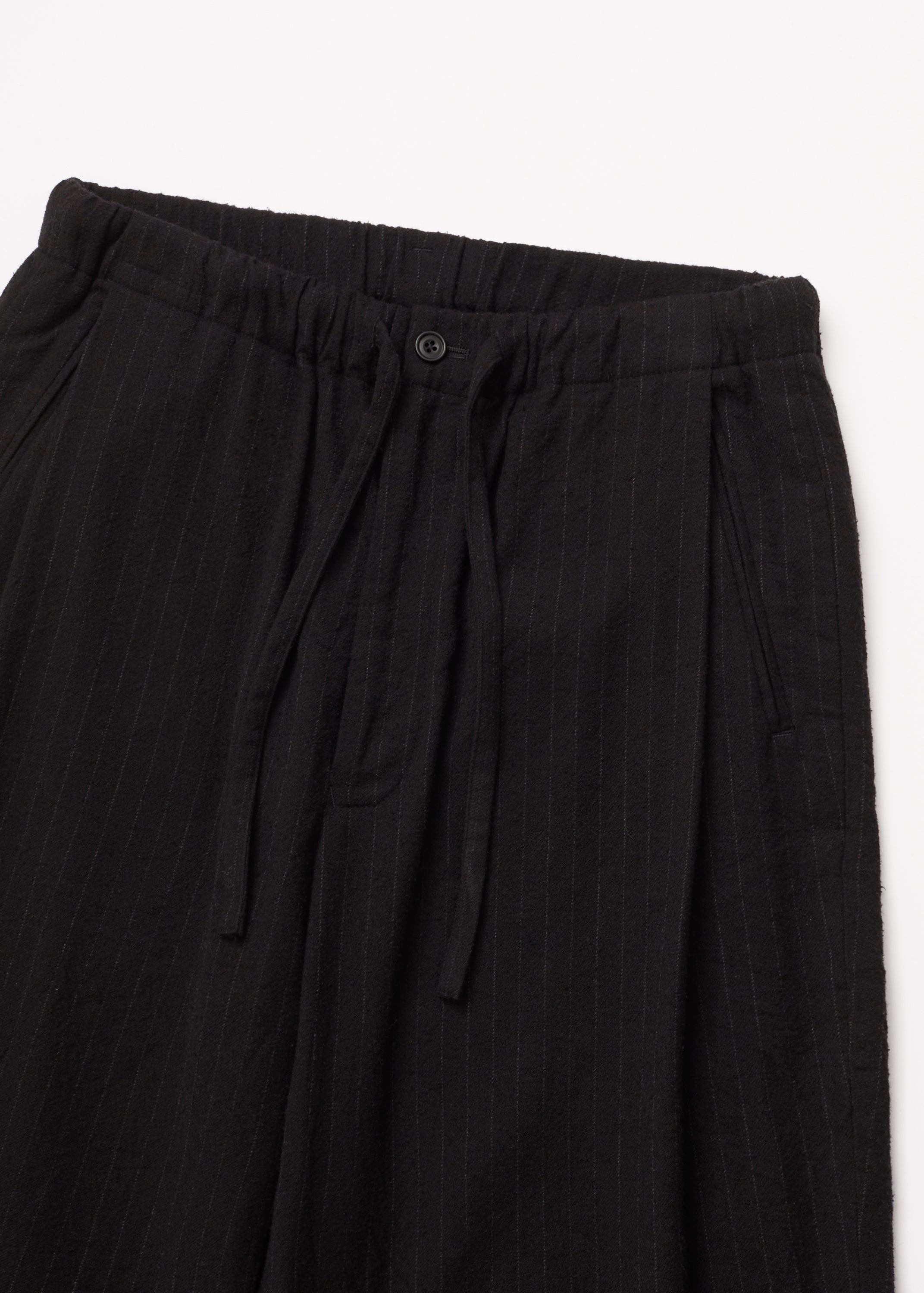WASHED WOOL SILK STRIPE DRAWSTRING PANTS