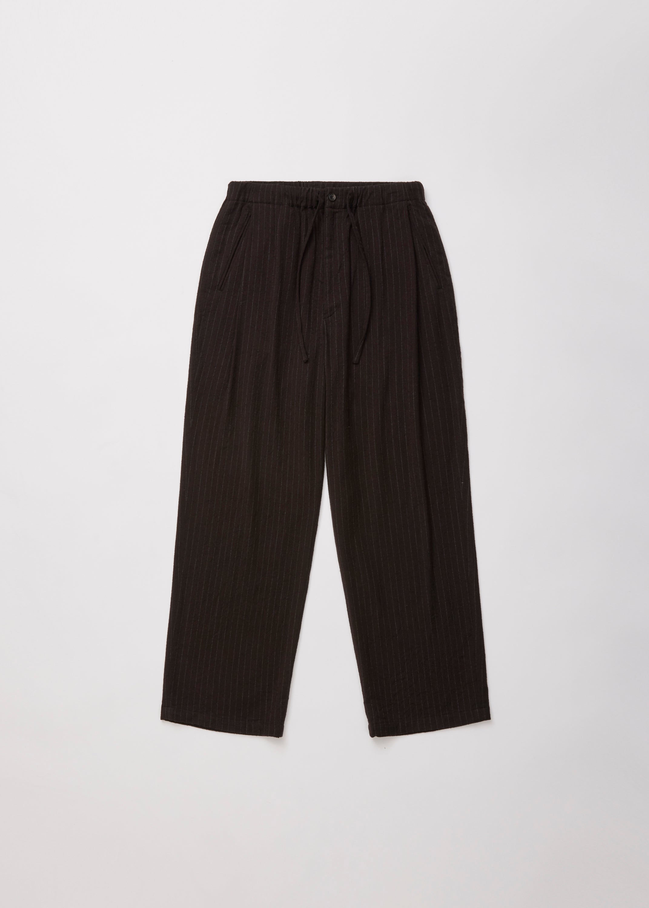 WASHED WOOL SILK STRIPE DRAWSTRING PANTS