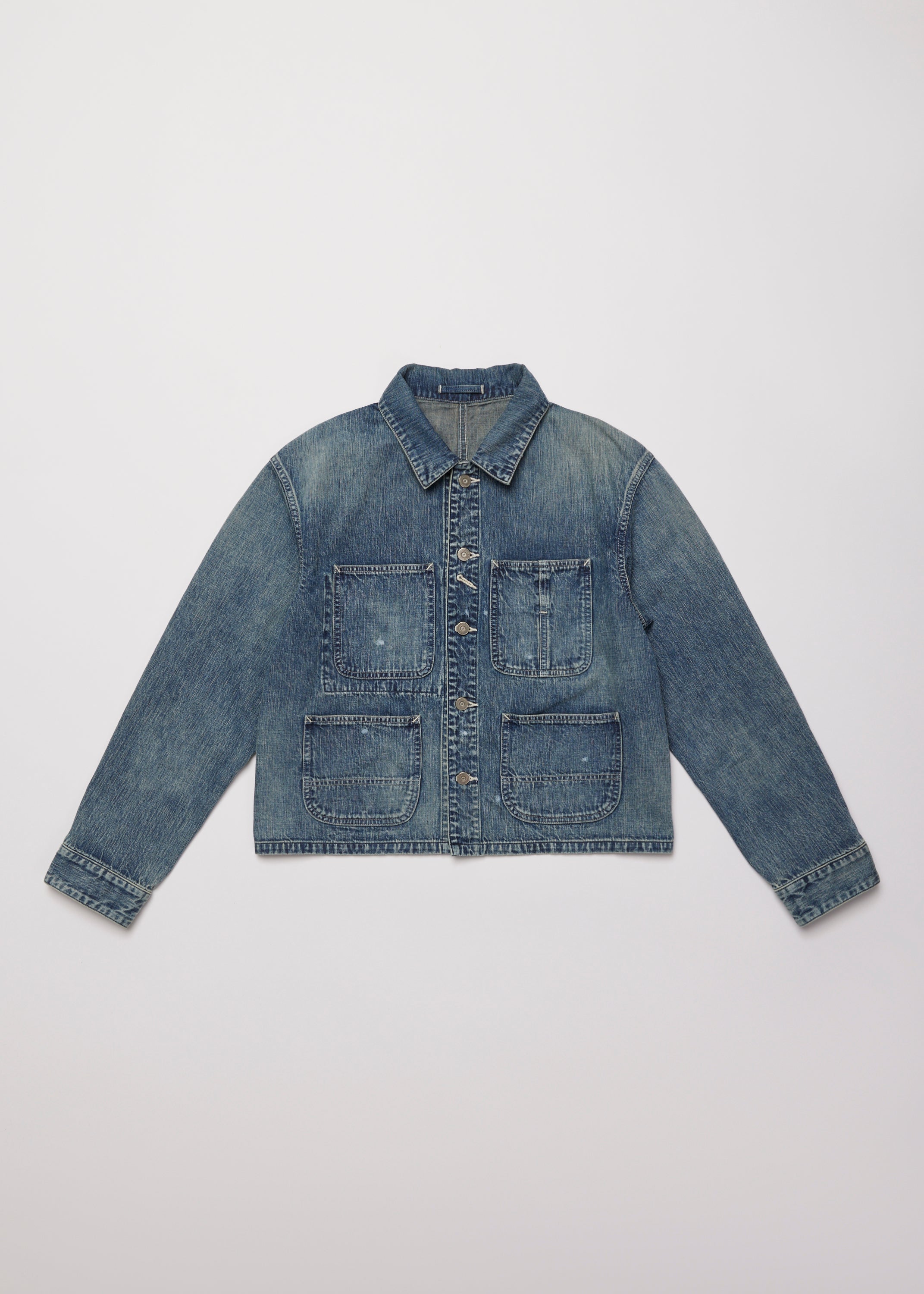 FADED LIGHT DENIM SHORT COVERALL