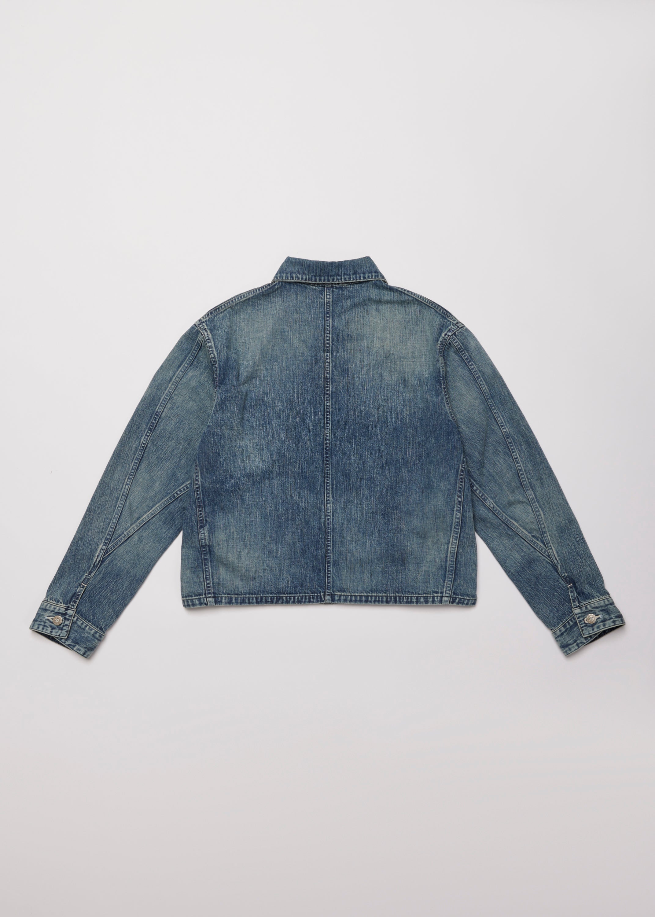 FADED LIGHT DENIM SHORT COVERALL