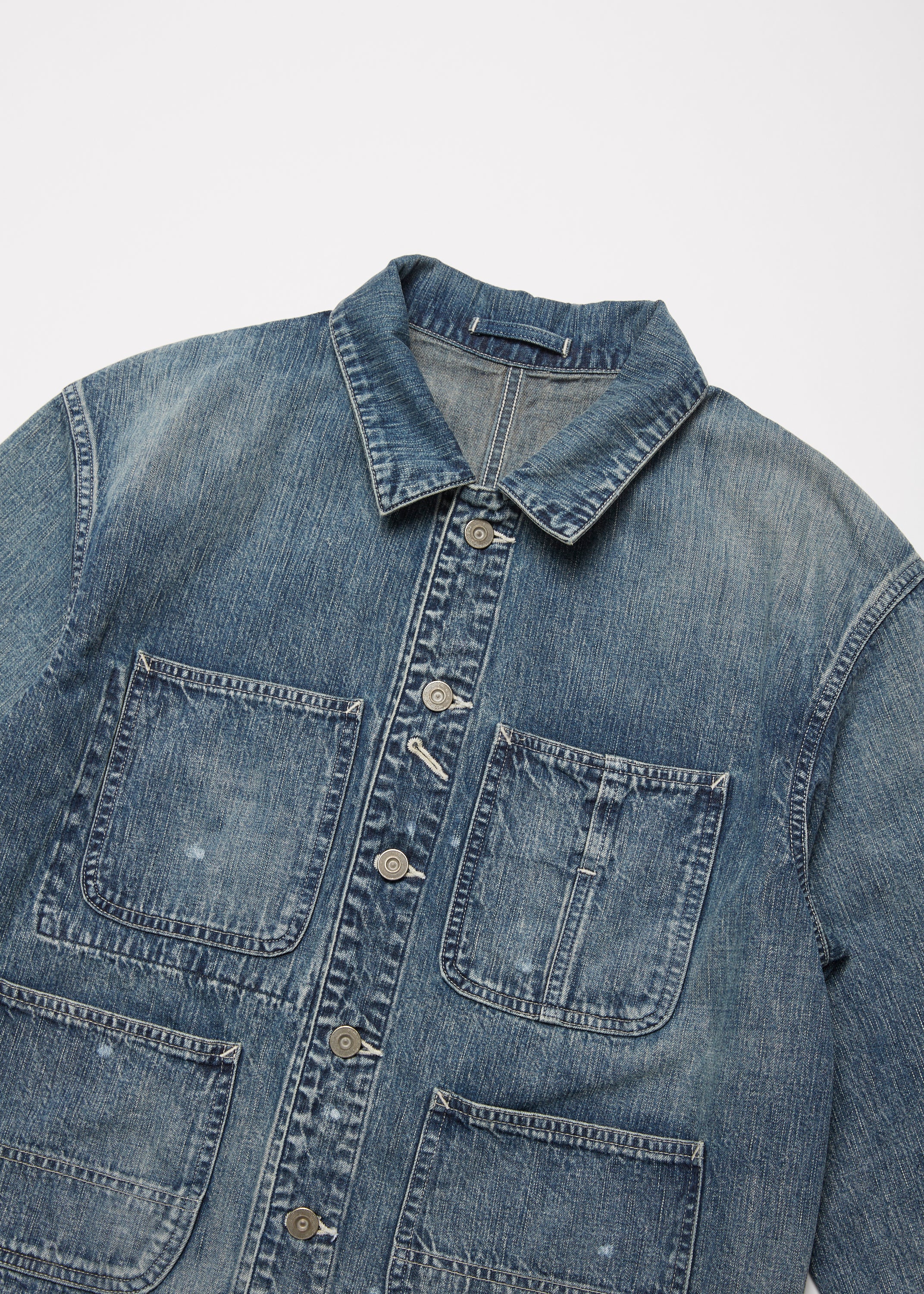 FADED LIGHT DENIM SHORT COVERALL
