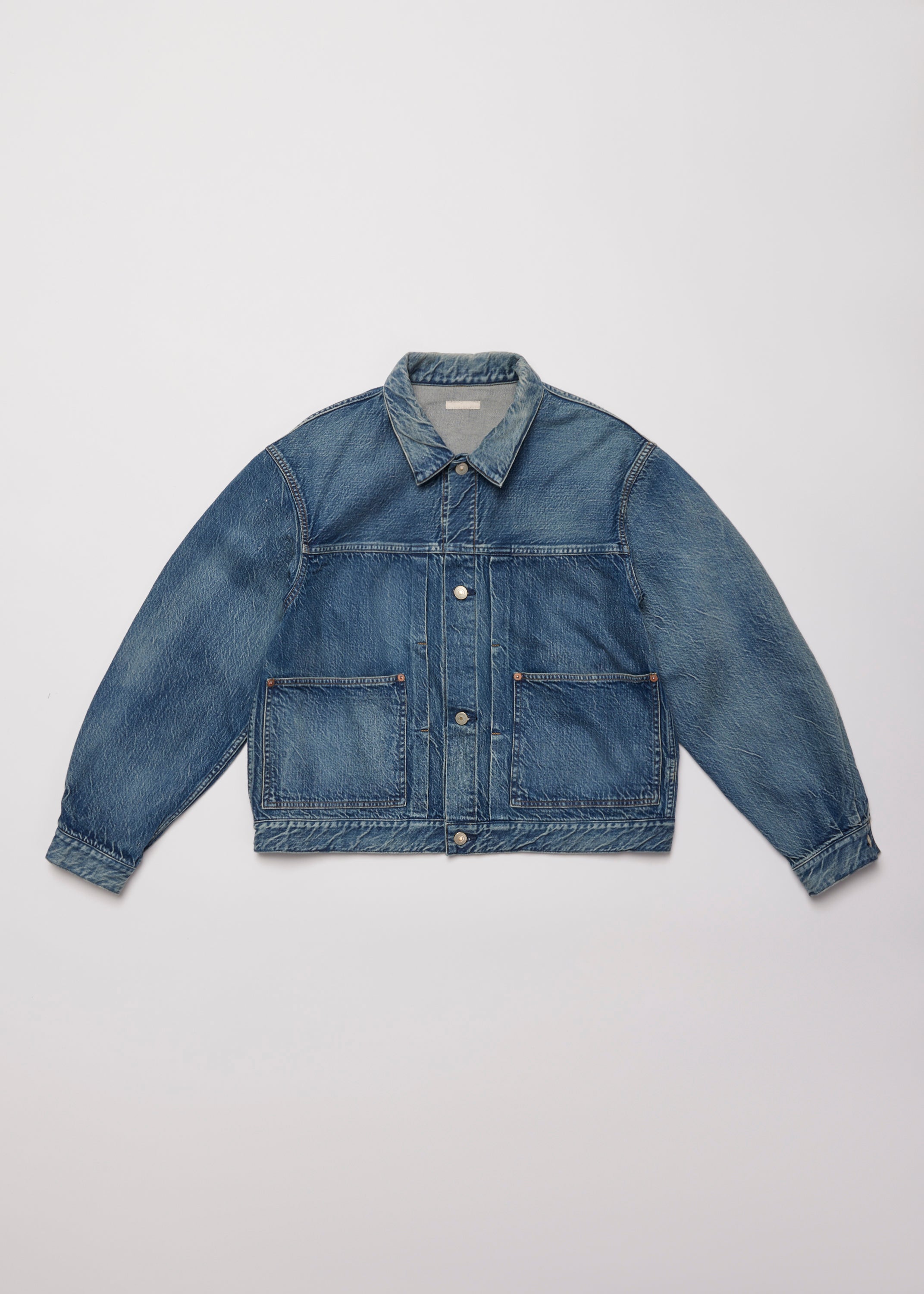VINTAGE WASHED SELVEDGE DENIM PLEATED JKT