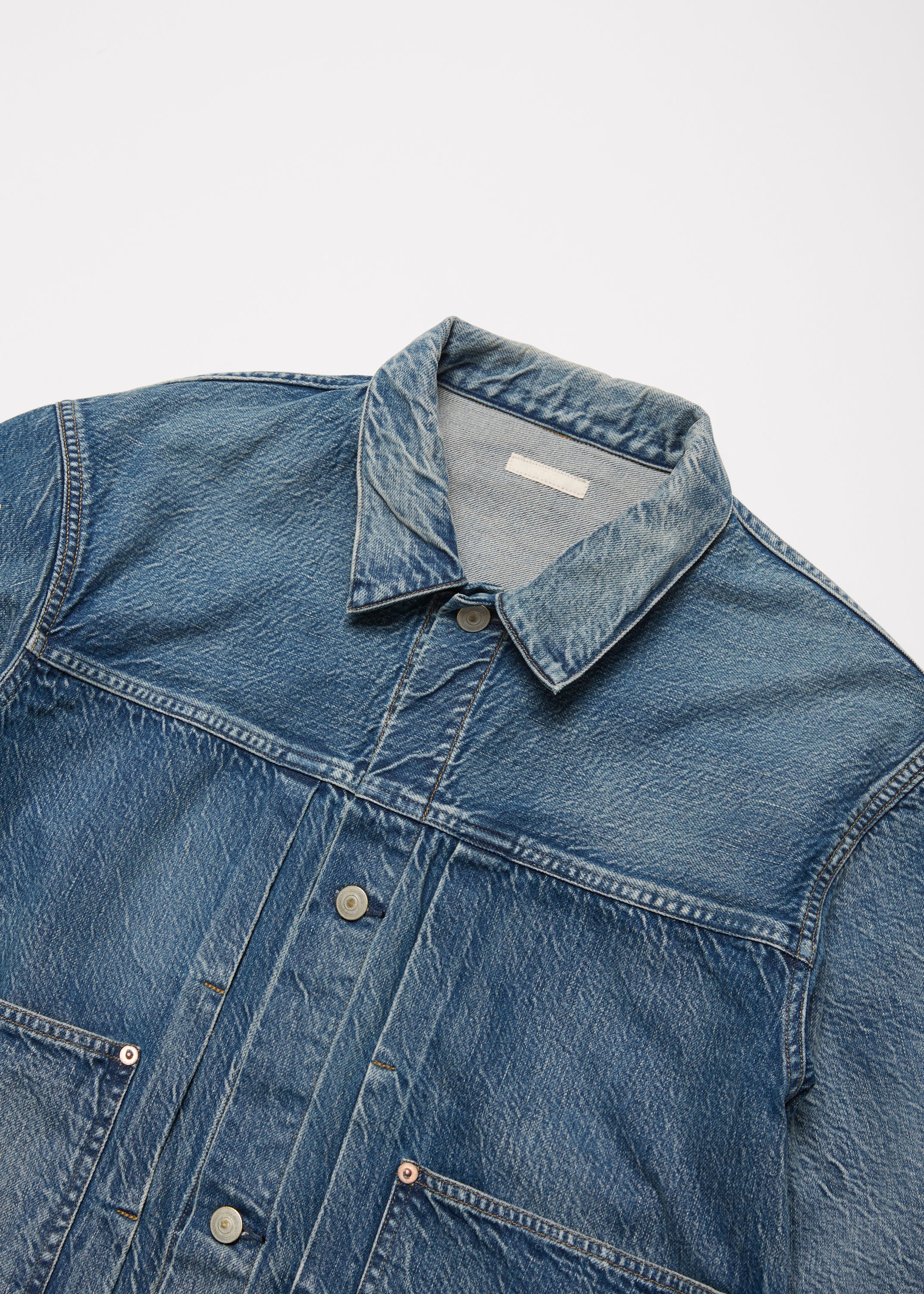 VINTAGE WASHED SELVEDGE DENIM PLEATED JKT