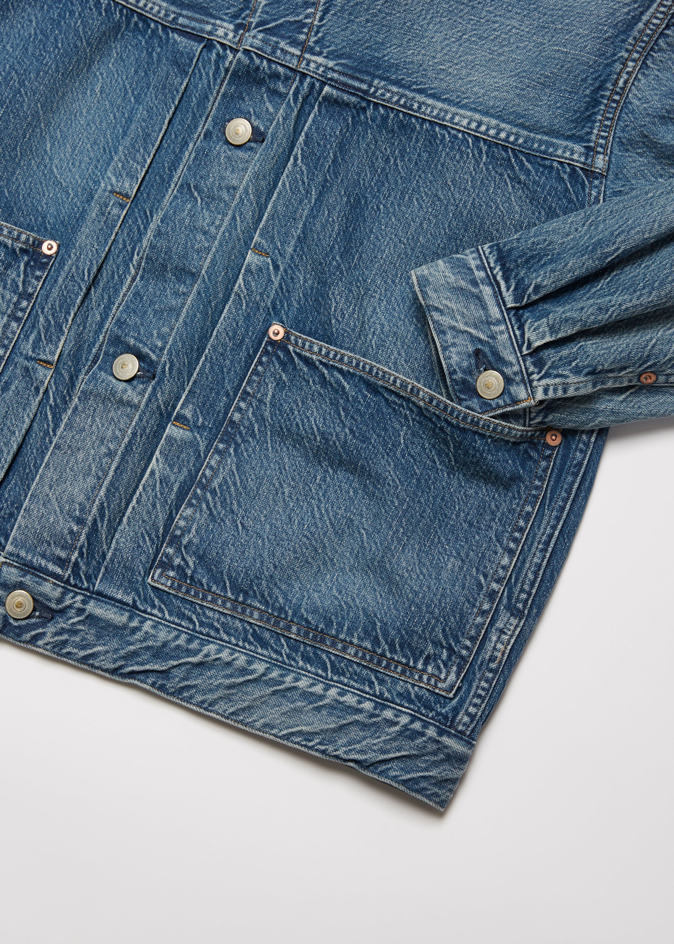 VINTAGE WASHED SELVEDGE DENIM PLEATED JKT