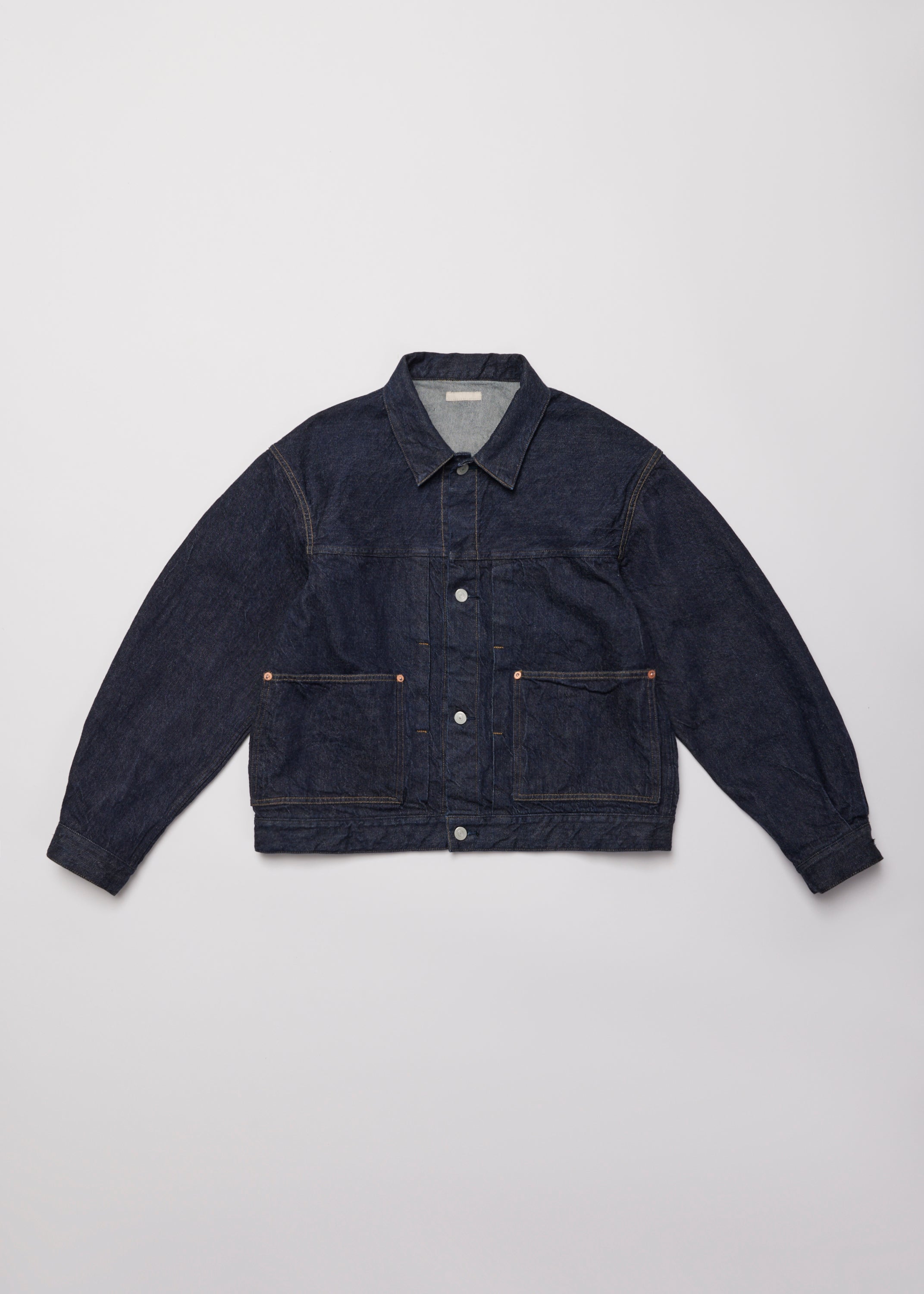 WASHED SELVEDGE DENIM PLEATED JKT