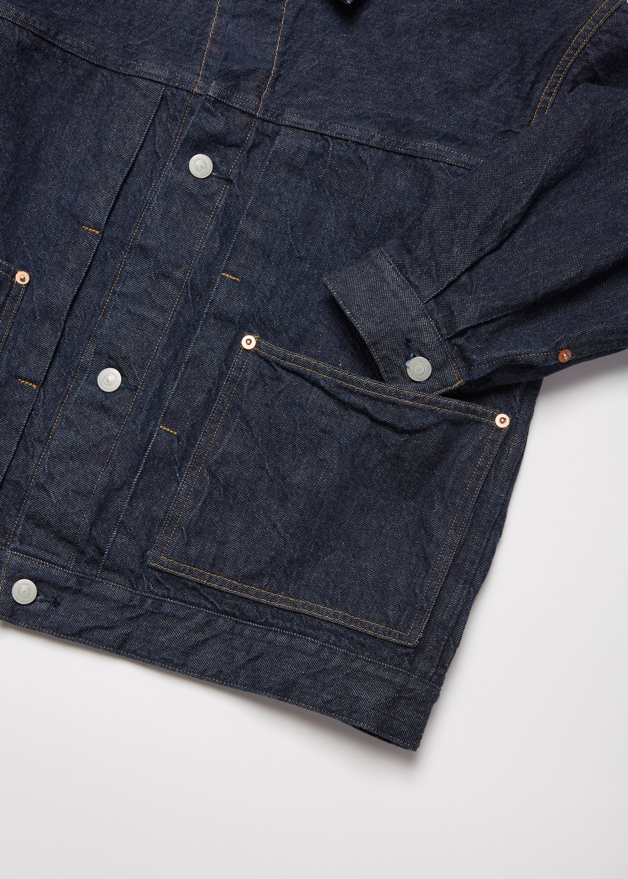 WASHED SELVEDGE DENIM PLEATED JKT