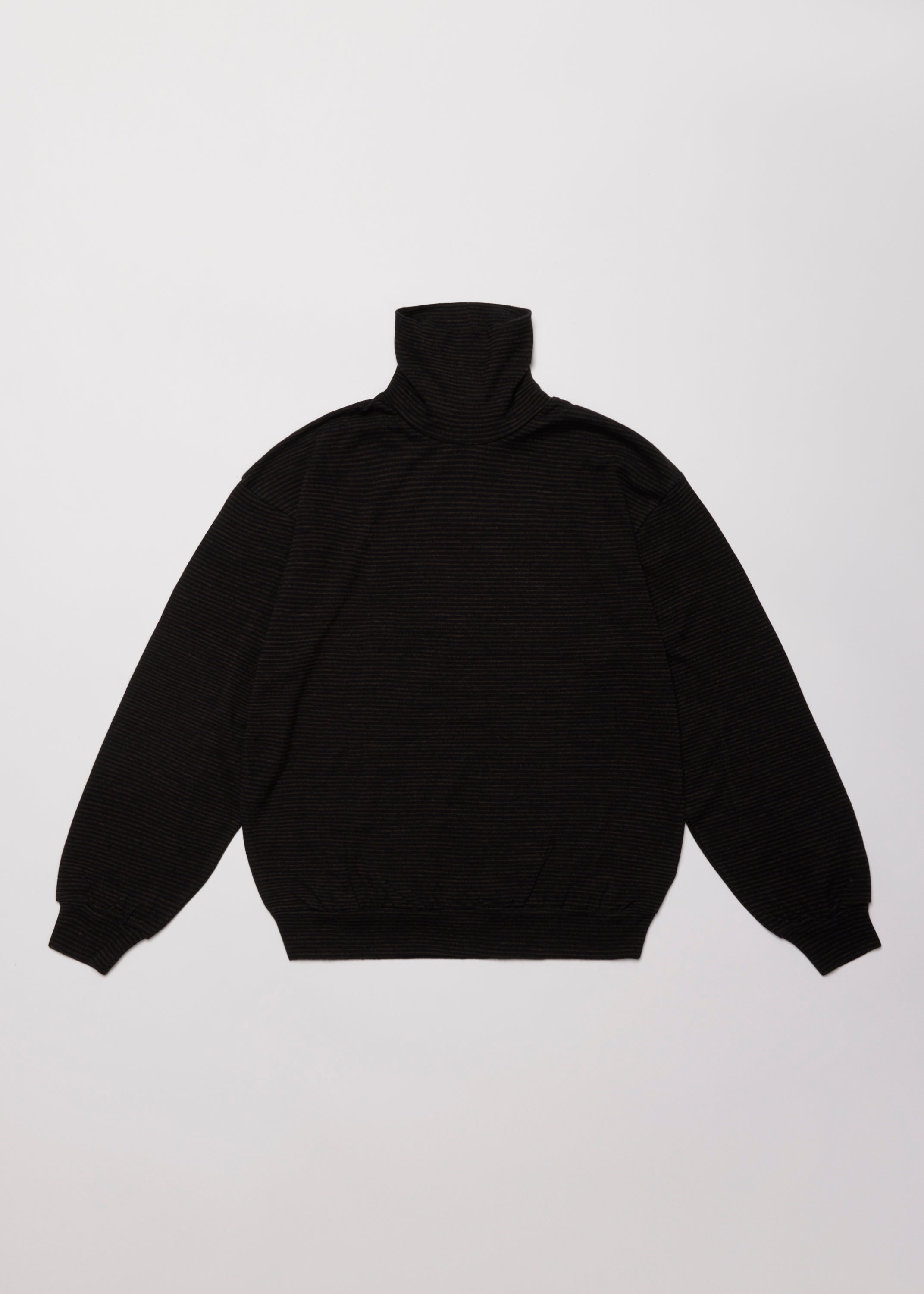 SUPER FINE WOOL COTTON TURTLE-NECK TOP (BORDER STRIPE )