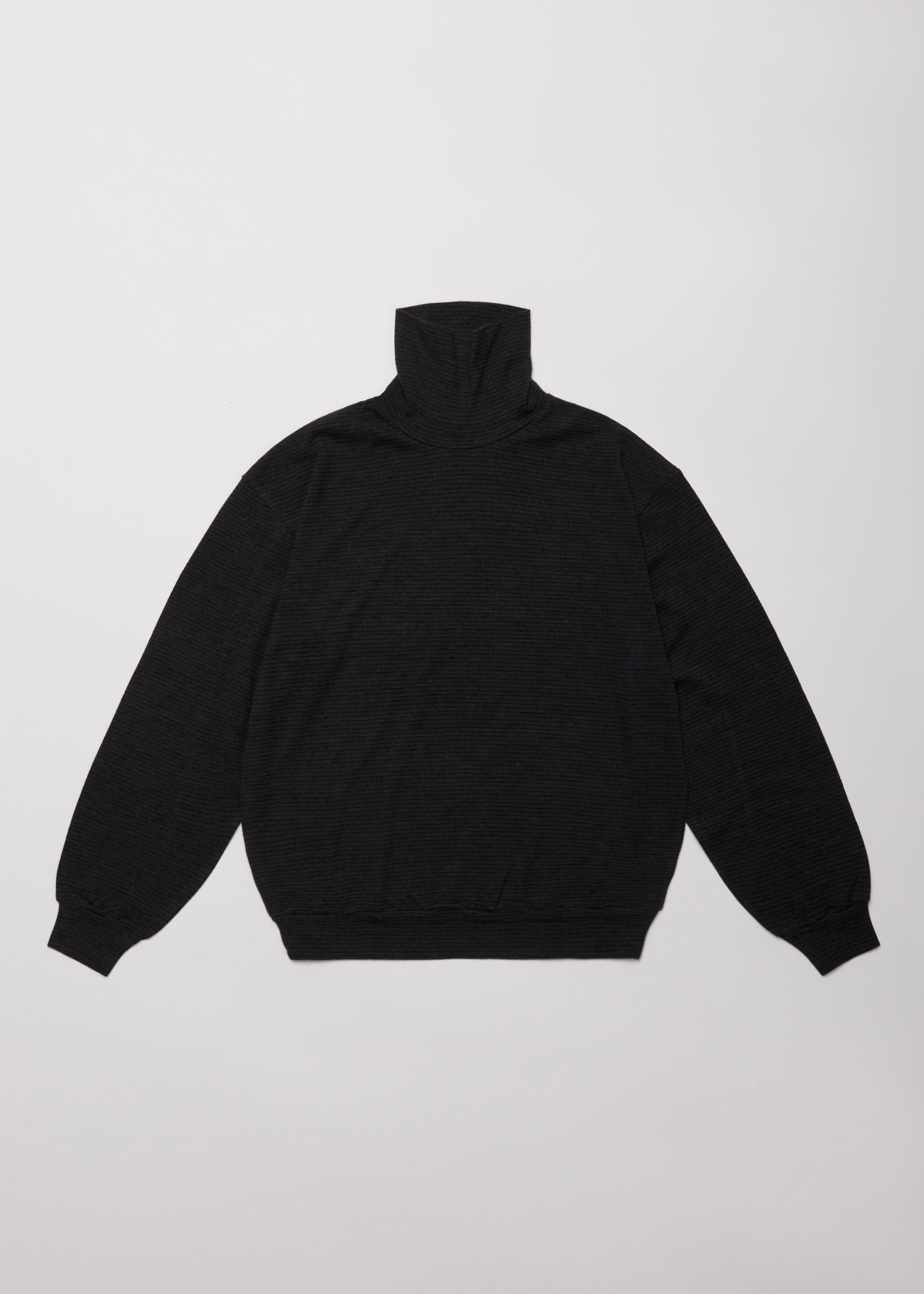 SUPER FINE WOOL COTTON TURTLE-NECK TOP (BORDER STRIPE )