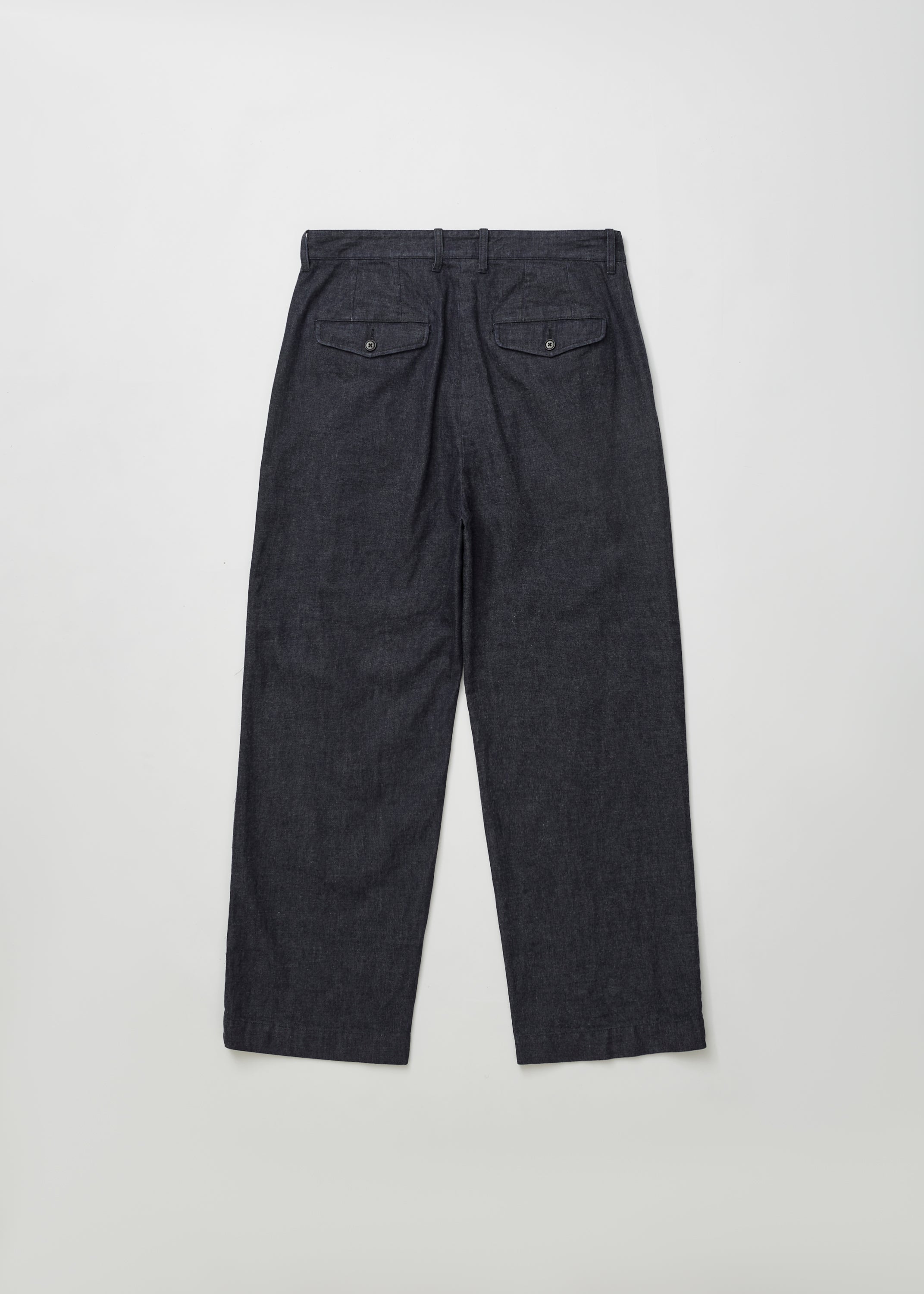 WASHED LIGHT DENIM TUCKED TROUSERS