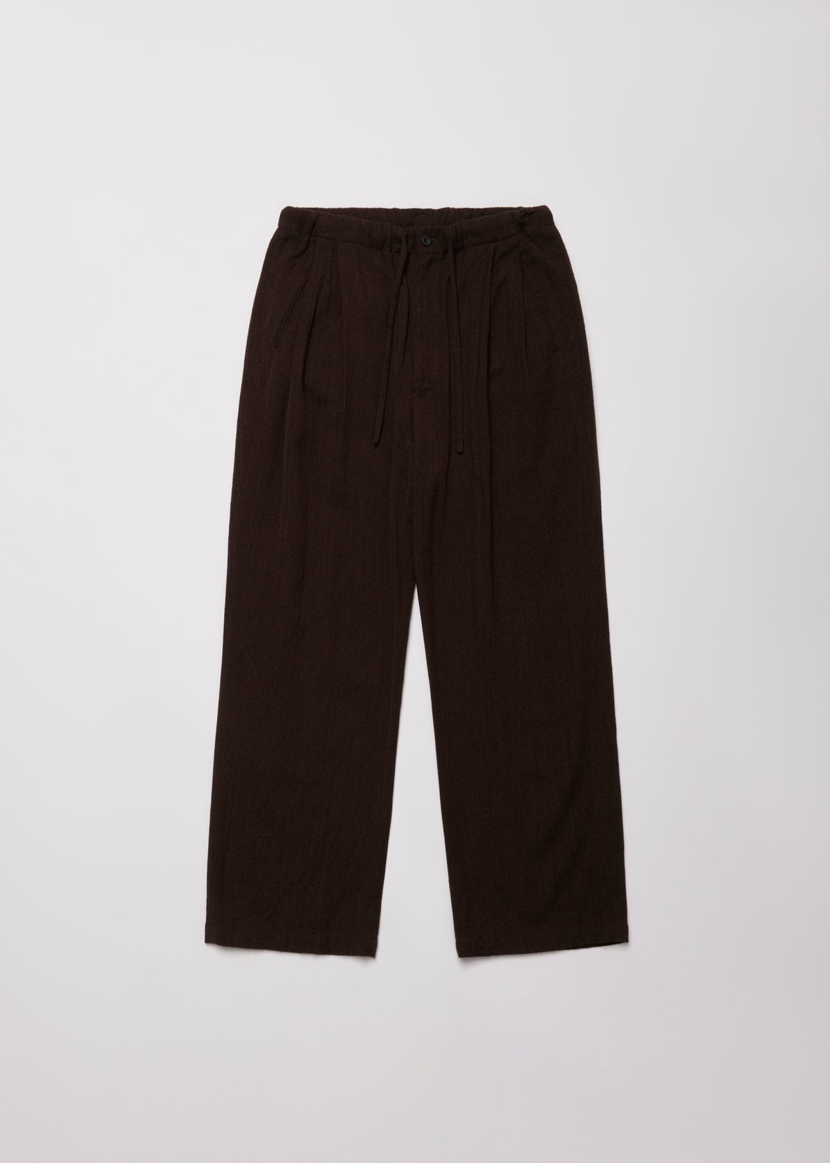 WASHED W/S HERRINGBONE DRAWSTRING WIDE PANTS
